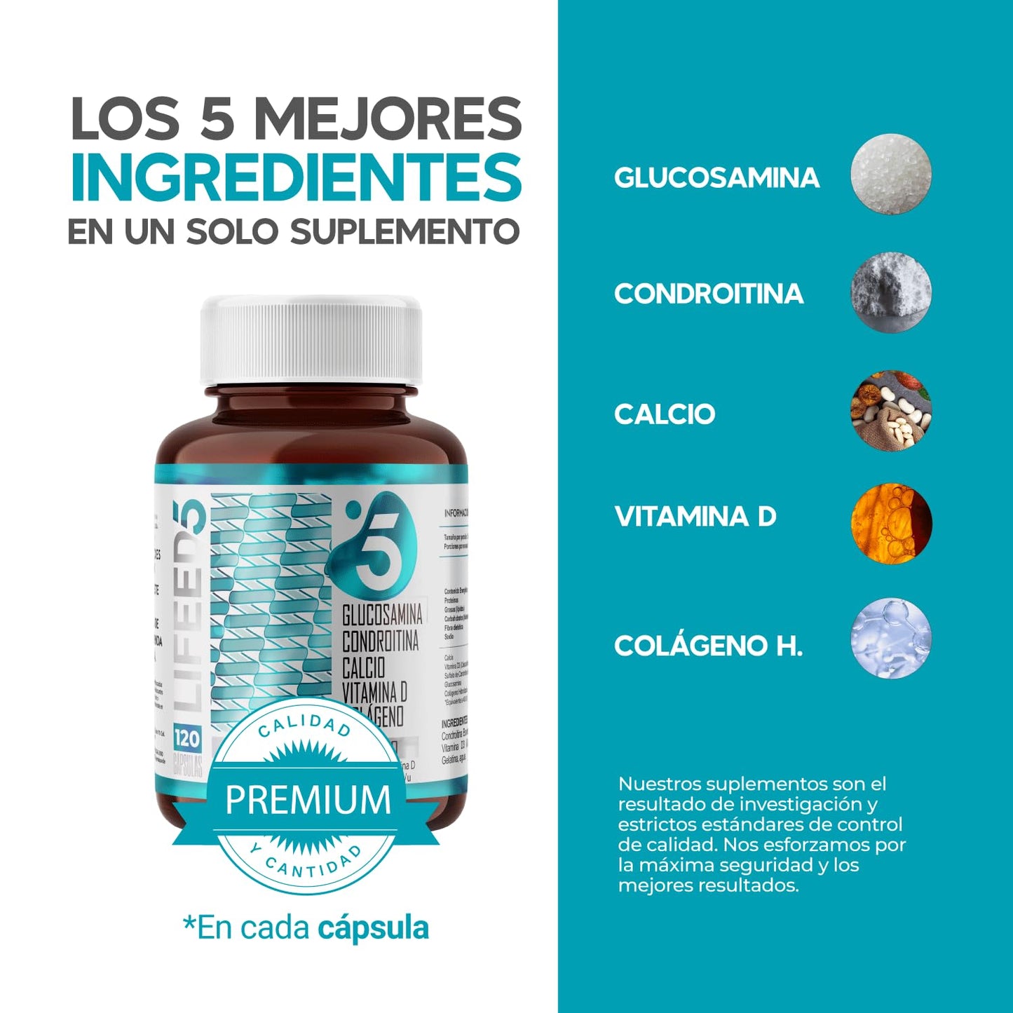LIFEED 120 Cápsulas de Glucosamina y Condroitina | Colageno Hidrolizado, Calcio y Vitamina D | Suplementos Alimenticios para Articulaciones, Huesos y Músculos, Multivitaminico Hombre y Mujer Joint Support, 1 al día