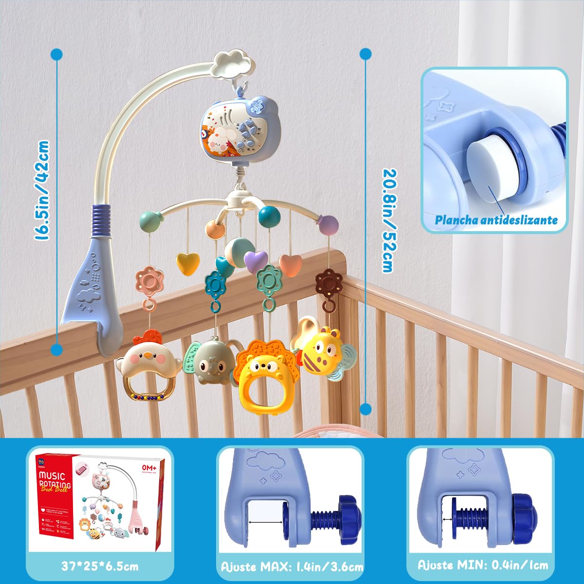 FHZLAJ Móvil para Cuna de Bebé, Móvil de Cama Decoración Infantil con Música Luz Nocturna Rotación 360°Control Remoto Proyección de Estrellas, Juguetes Colgantes Giratorios Regalo para Recién Nacidos