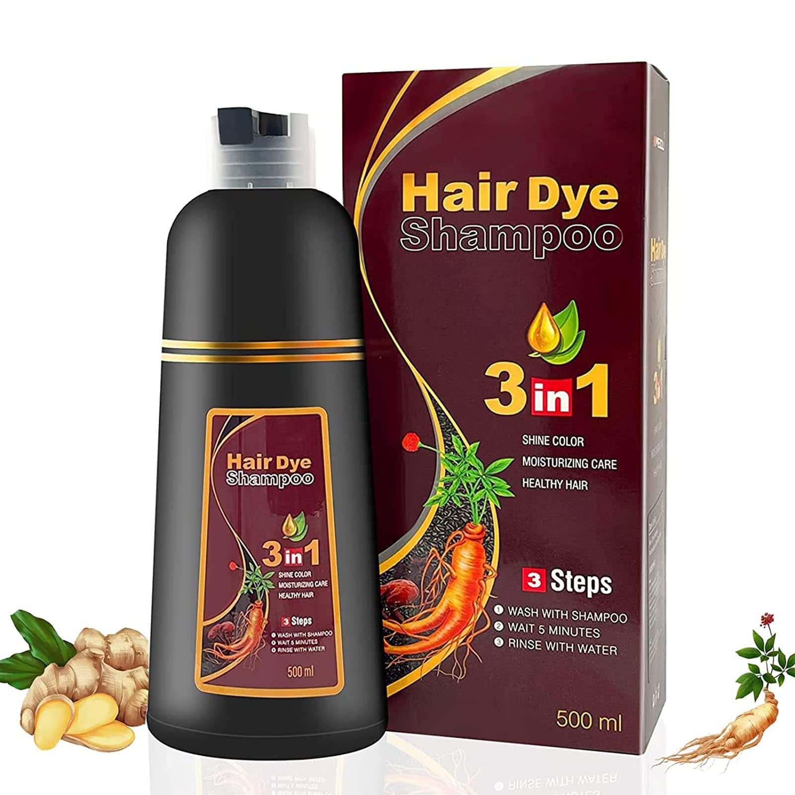 VIGOFIL - Champú Black Instant Hair Color para cabello gris, cobertura 100% gris, champú 3 en 1 para teñir el cabello negro, colorante a base de hierbas en minutos para mujeres y hombres, suave, no irrita el cuero cabelludo con café