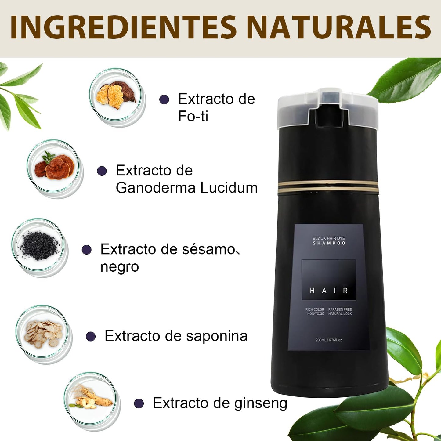 Hair Dye Shampoo, 3 in 1 Instant Hair Dye Shampoo, Color Shampoo Hair Dye for Hair Coverage, Champú colorante natural para cubrir canas, for All Hair Types,200ml (Marron oscuro)