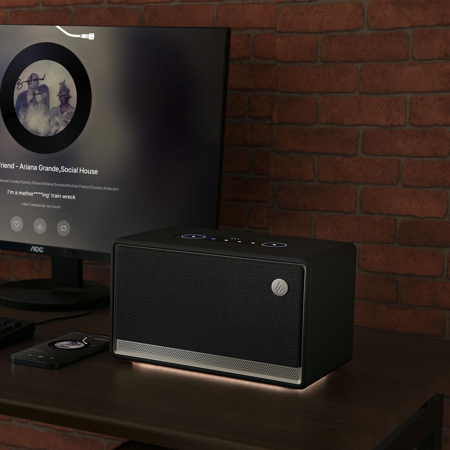 Edifier ES300 Altavoz WiFi y Bluetooth – 60 W Hi-Res Audio, AirPlay 2, LDAC, batería de 12 Horas, multiroom, USB y AUX, iluminación Ambiental, Carcasa de Madera, Control de aplicación, Altavoz