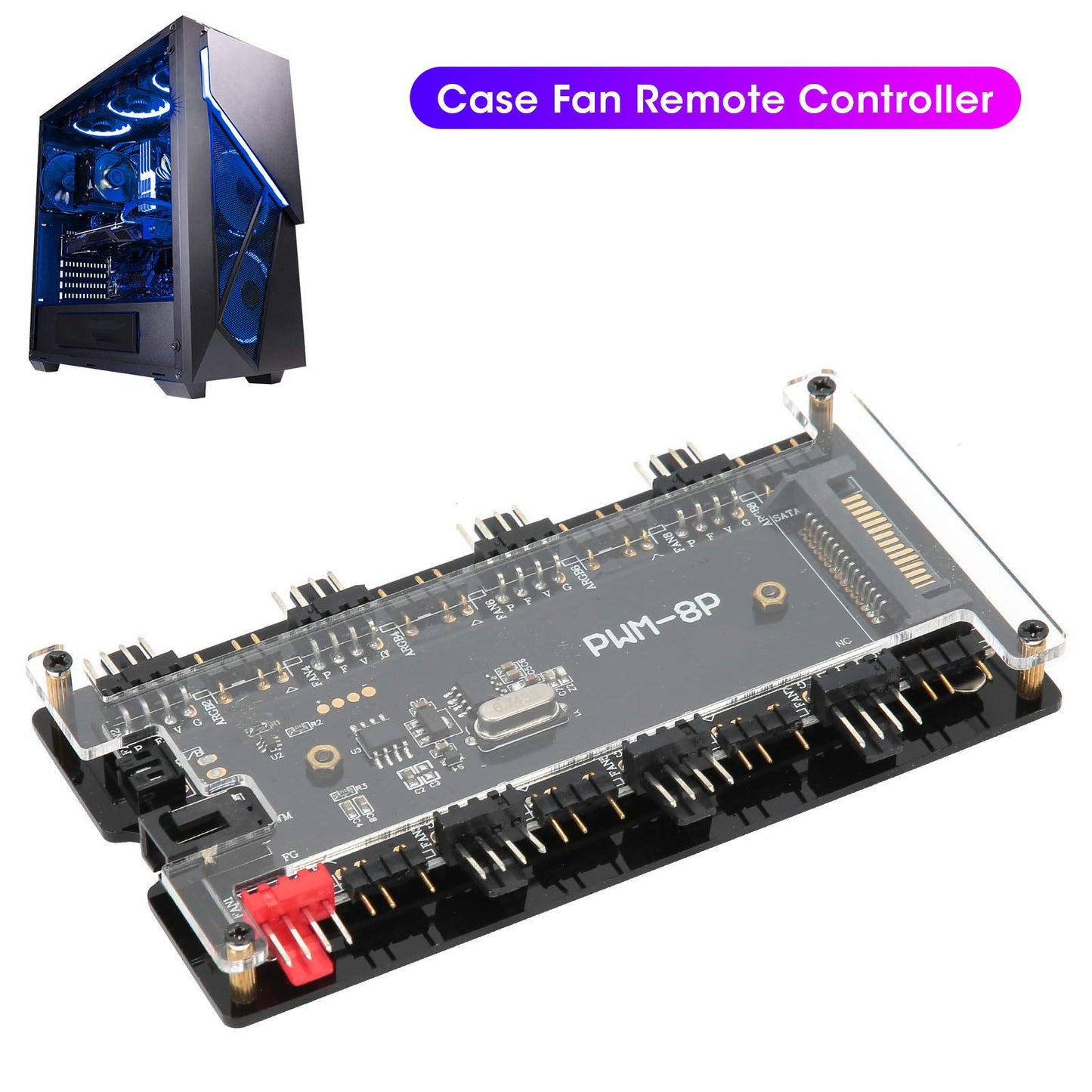 Hub ARGB + PWM, HUB ARGB de 8 vías 5V 3 pines y Hub PWM de ventilador de refrigeración de 8 vías y 4 pines, Iluminación ARGB de 1 vía 5V 3 pines y control remoto