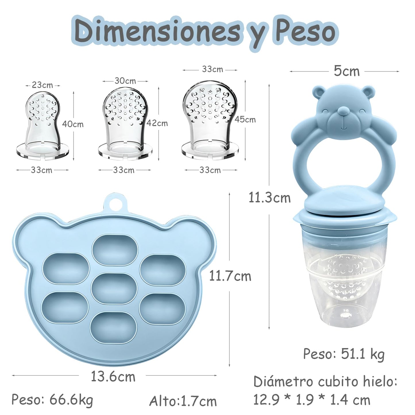 EHRHDKNS Bandeja Congeladora de Alimentos para Bebés Sin BPA, Adecuado para la Introducción Segura de Alimentos, Fruta y Papillas a Partir de los 4 Meses, Fortalece los Dientes del Bebé y le Ayuda a Comer Sano (Azul, Oso)