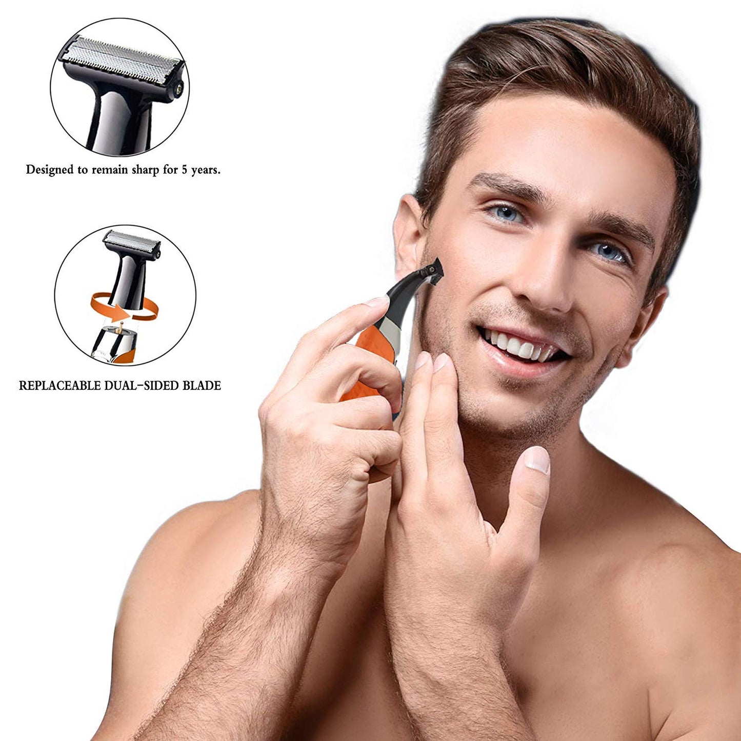 Afeitadoras eléctricas, recortadoras de barba para hombres, resistente al agua para el cuidado de la barba, sin cables USB recargable y removedor de pelo para cejas, barba facial y pelo corporal para hombres y mujeres