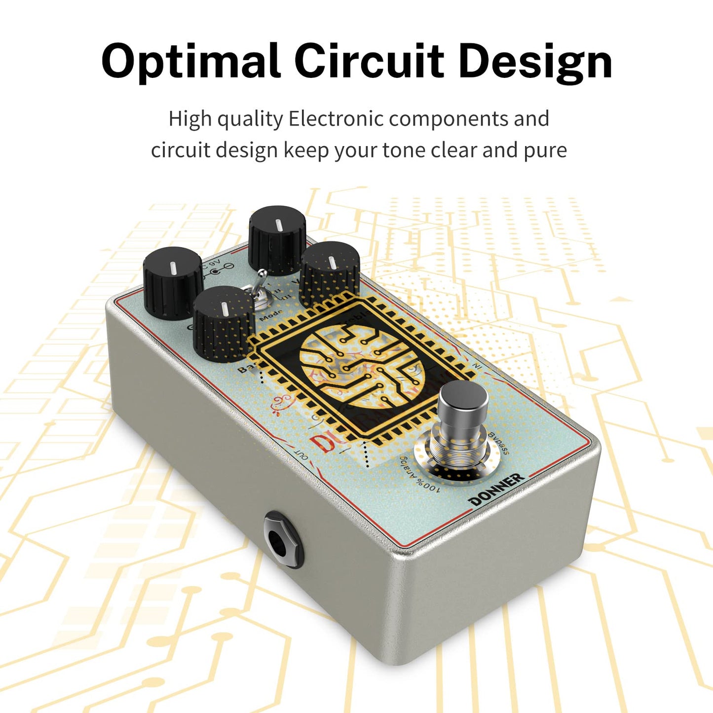 Donner Dumbal Drive Overdrive Pedal para guitarra eléctrica, estilo tonto con efecto de impulso de ecualizador de 2 bandas, puro bypass analógico