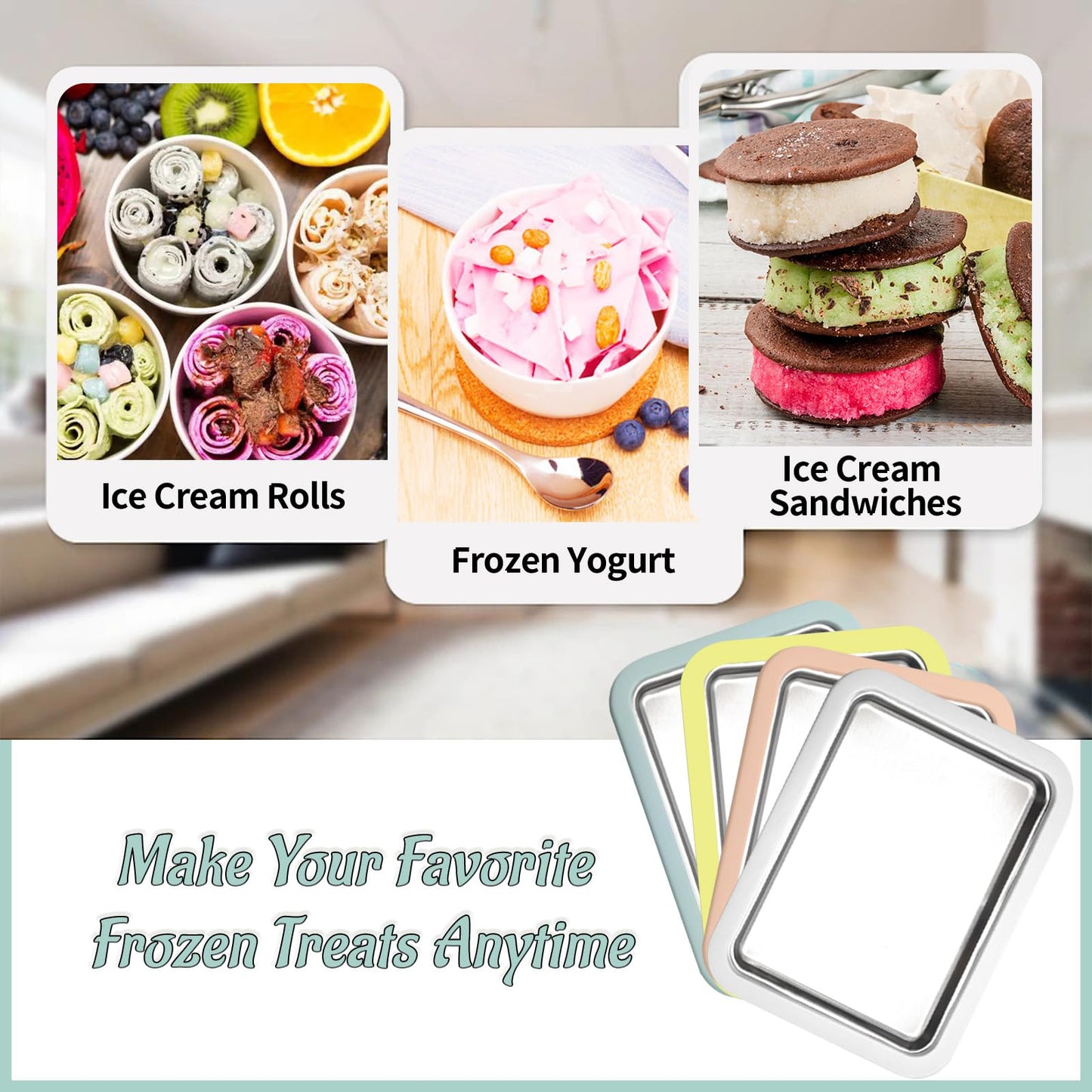 Máquina de helado instantánea, máquina de helado enrollado, sartén/rollo de gelatina instantánea, hecho en casa para divertirse actividades de padres e hijos, familias blancas