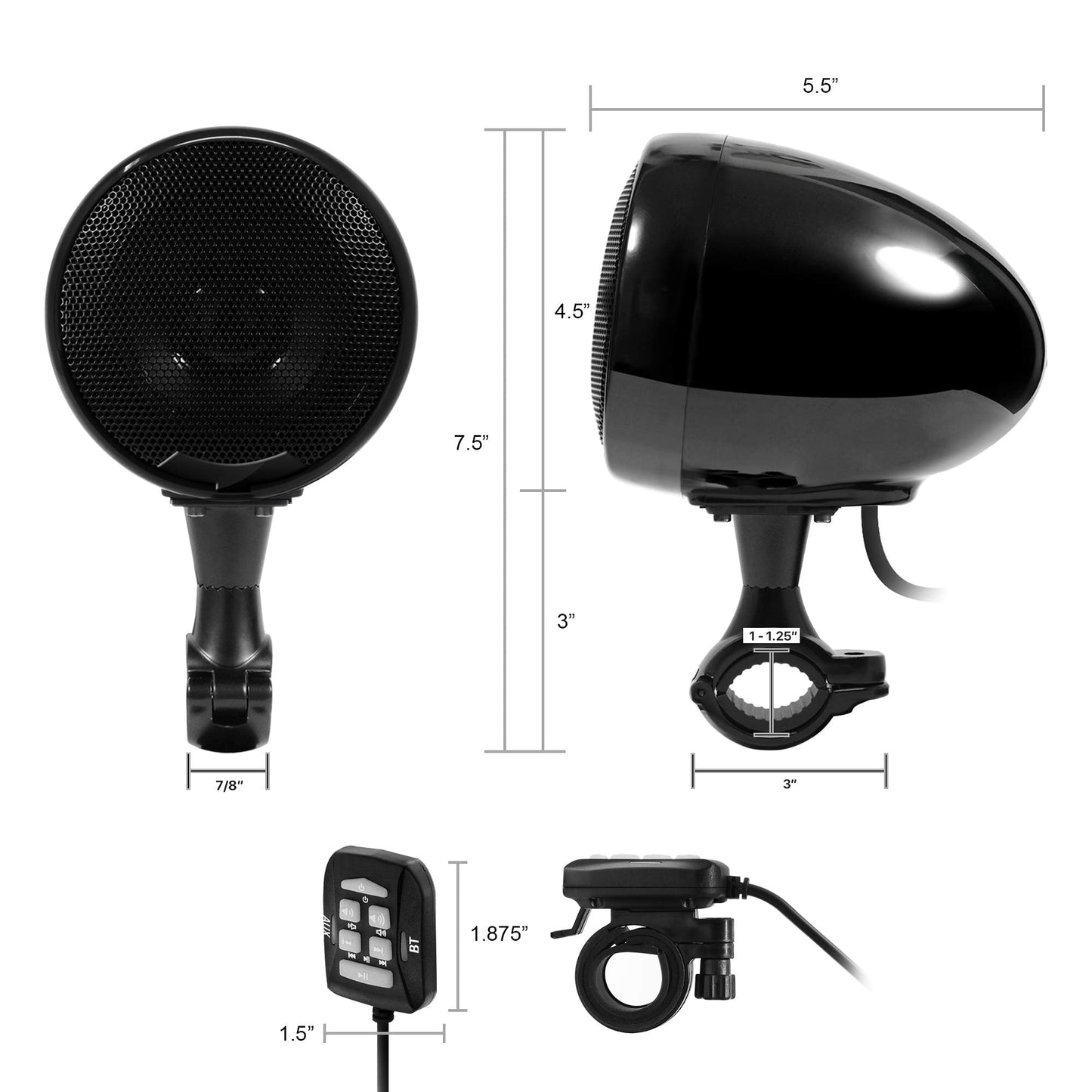 GoHawk AN4-X Amplificador Todo en uno de 2 Canales 4.5 "Altavoces estéreo Bluetooth Impermeables de Rango Completo para Motocicleta Sistema de Amplificador de Audio USB para 1-1.25" Bar Harley