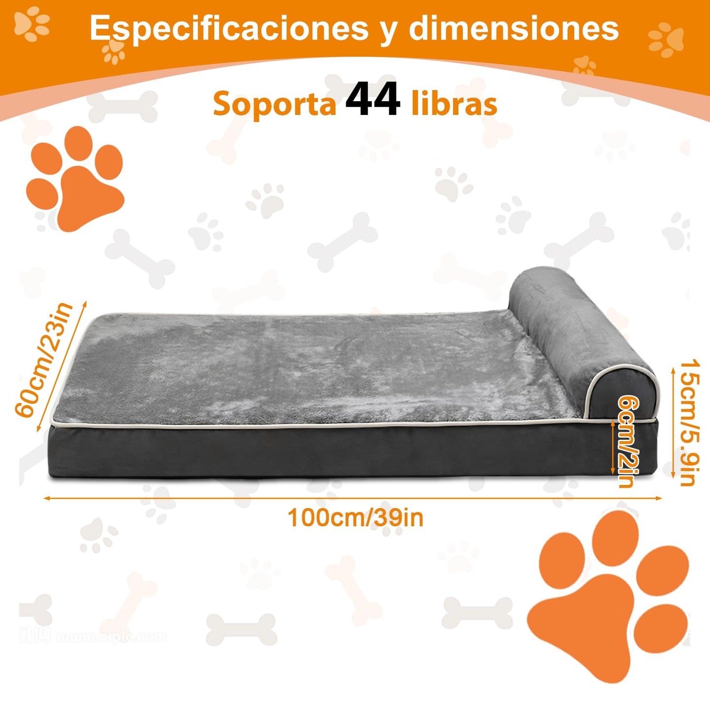 Cama Ortopédica para Perros Grande,100cm*60cm,Cama para Perro con Espuma Viscoelástica de Recuperación Lenta y Funda extraíble y Suave Piel sintética,Fondo Antideslizante