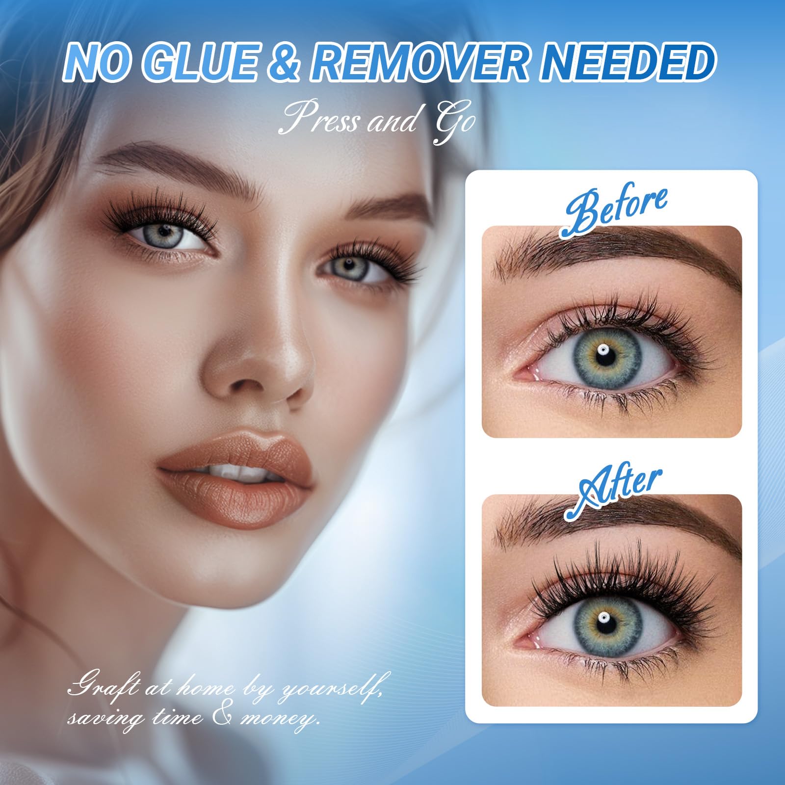 NAGARAKU Grupos De Pestañas Autoadhesivos Para 48 Pcs No Necesita Pegamento Ni Removedor Presión En Un Solo Paso Pestañas Reutilizables Prepegadas En Casa Fairy Style SA-DIY-04(0,07mm C 10-16mm)