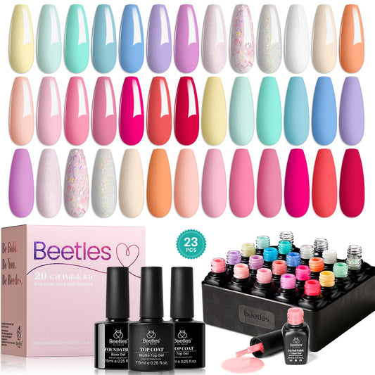 Beetles de esmalte de uñas de gel beetles pastel con base de gel 20 piezas de la colección de color macarron de Pascua brillante arte de uñas sólido color brillante decoración femenina de Pascua