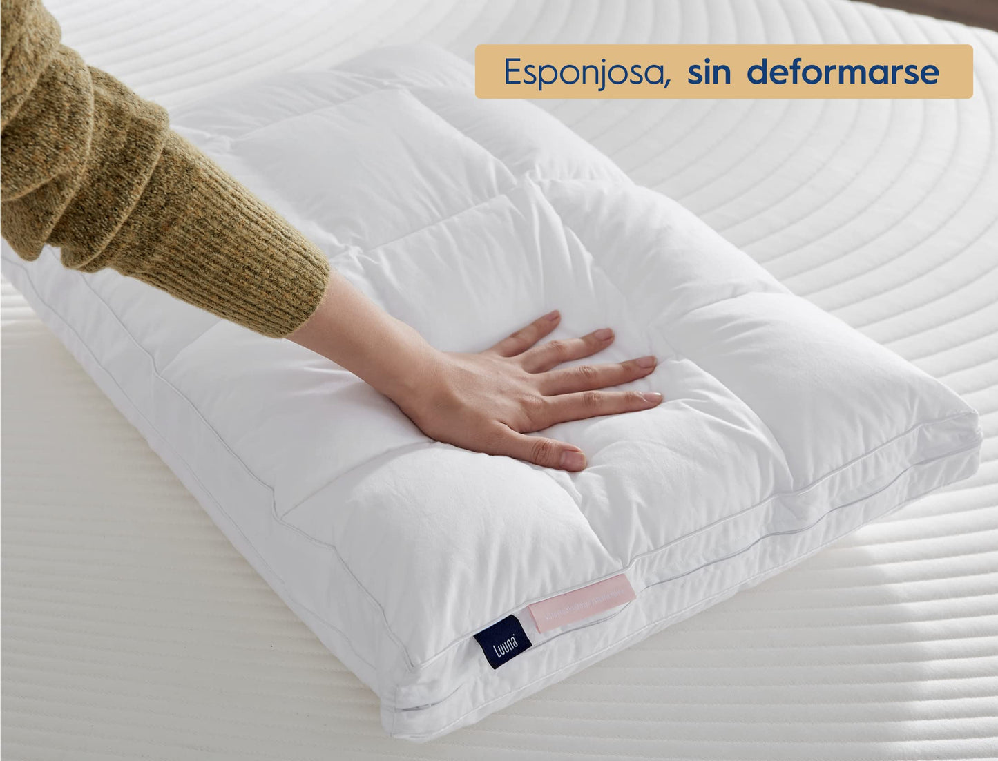 Luuna Almohada Ajustable Down Alternative, Funda 100% algodón, Alto Confort y Relleno Ajustable, Hipoalergénica y antiácaros, Blanco, King Size