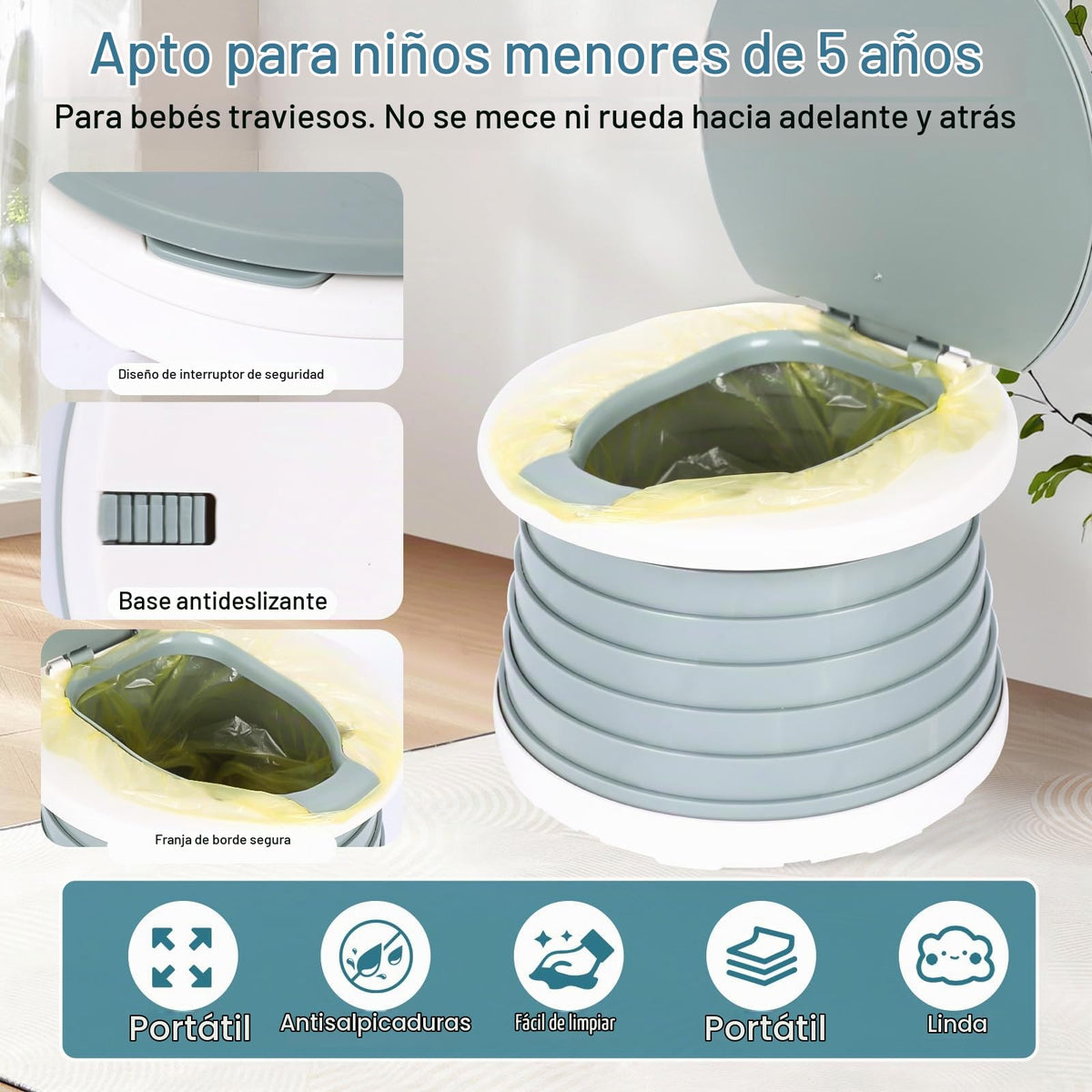 SunnySmile - Asiento de inodoro portátil plegable para niños pequeños, asiento de inodoro de emergencia para coche, camping, exterior, interior (gris, pequeño)