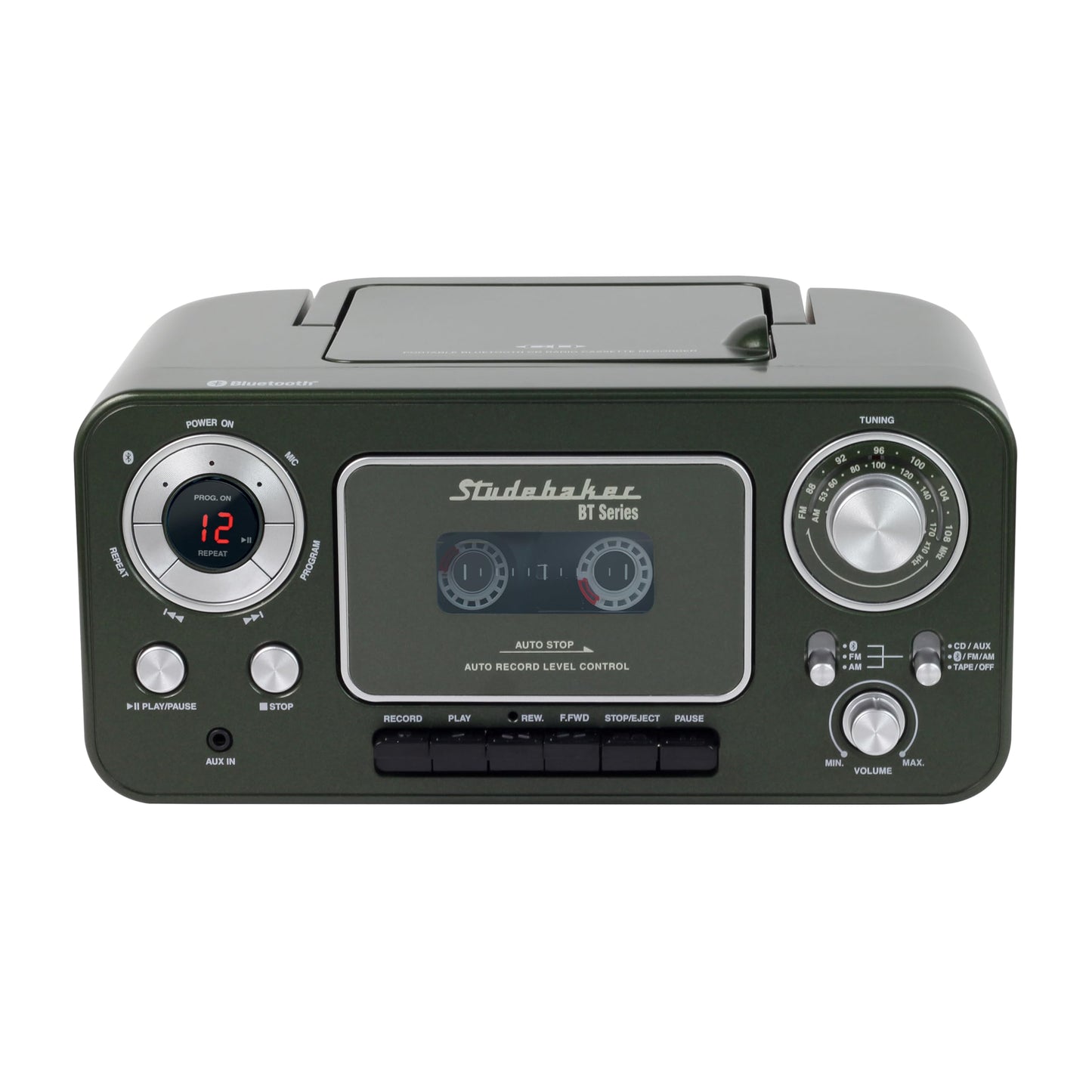 Reproductor de CD estéreo portátil Studebaker verde Chipre con Bluetooth y radio AM/FM