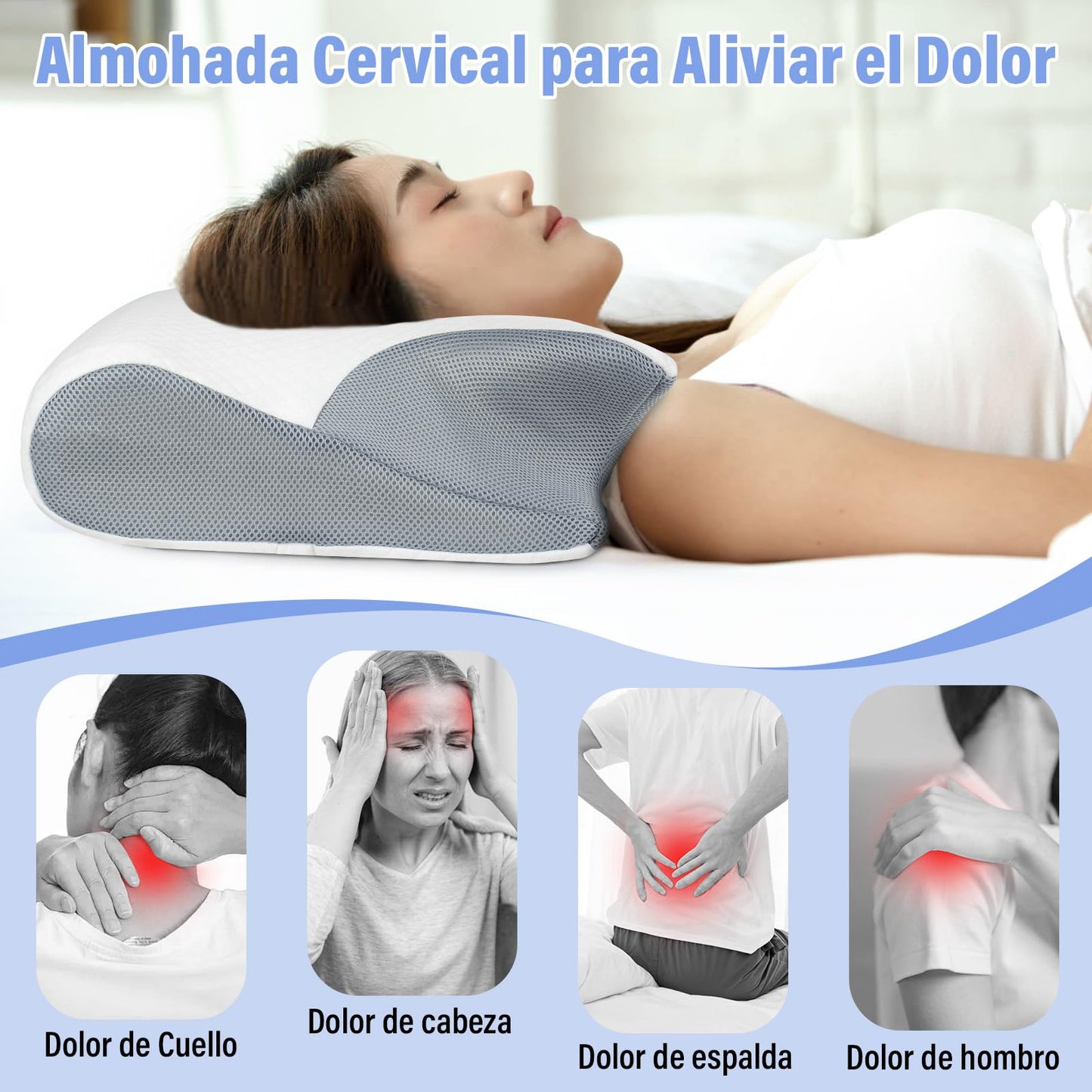 KIROGILY Almohada Memory Foam, Almohadas Ortopedica Cervical Pueden Aliviar el Dolor, Almohada Ergonómica para Personas Que Dormir de Lado, Boca Arriba o Boca Abajo, con Fundas de Almohada