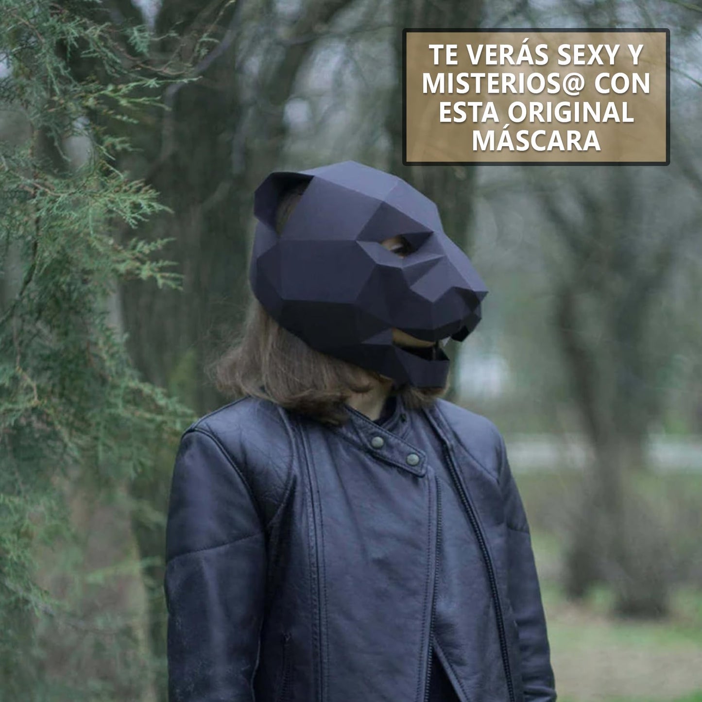 La Pintación - Máscara para Fiesta de Halloween para Adultos, Disfraz Sexy de Pantera Negra, Figura de Papercraft 3D de Terror, Kit de Hojas de Papiroflexia, Origami para Armar Cosplay