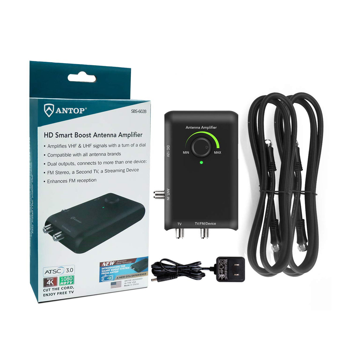 Amplificador Inteligente HDTV ANTOP Negro con Salidas Dobles para TV y Segundo Dispositivo