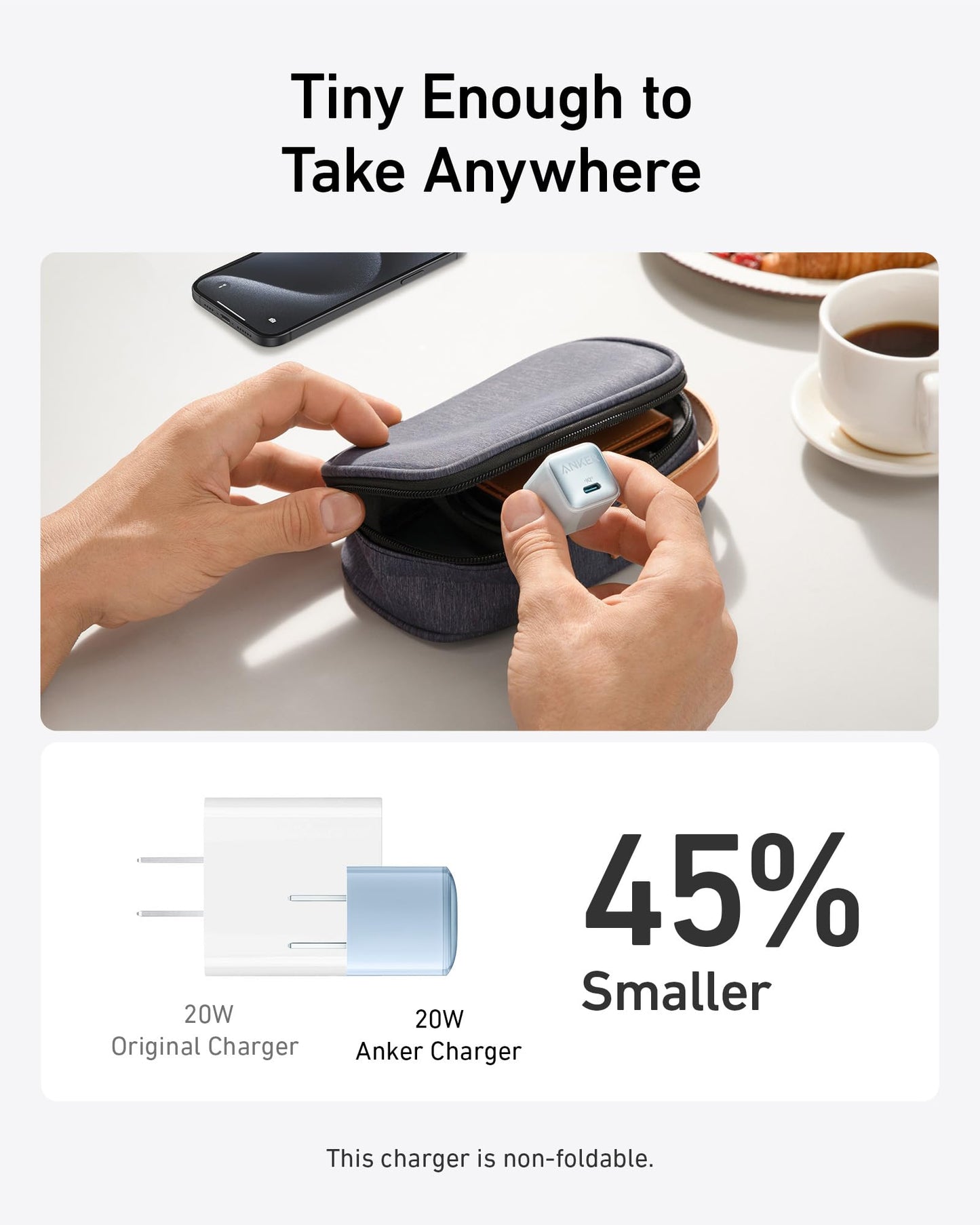 Anker Cargador 511 (Nano Pro) 20W PIQ 3.0 Cargador USB-C Fuente de alimentació Ártico Blanco (6ft 3A 60W c-c Cable Incluido)