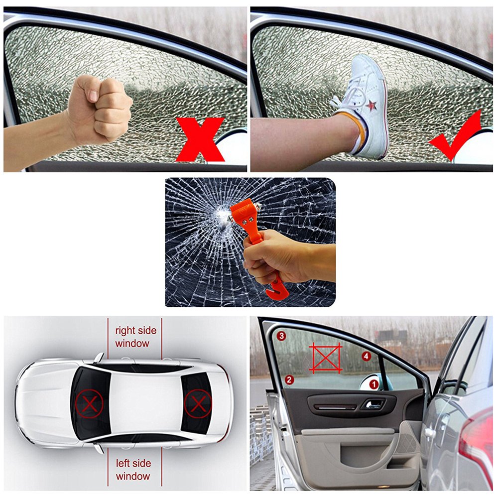 LOYMR - Juego de 2 martillos de seguridad para coche, con cortador de cinturón de seguridad y rompedor de ventana de vidrio, herramienta de escape de emergencia