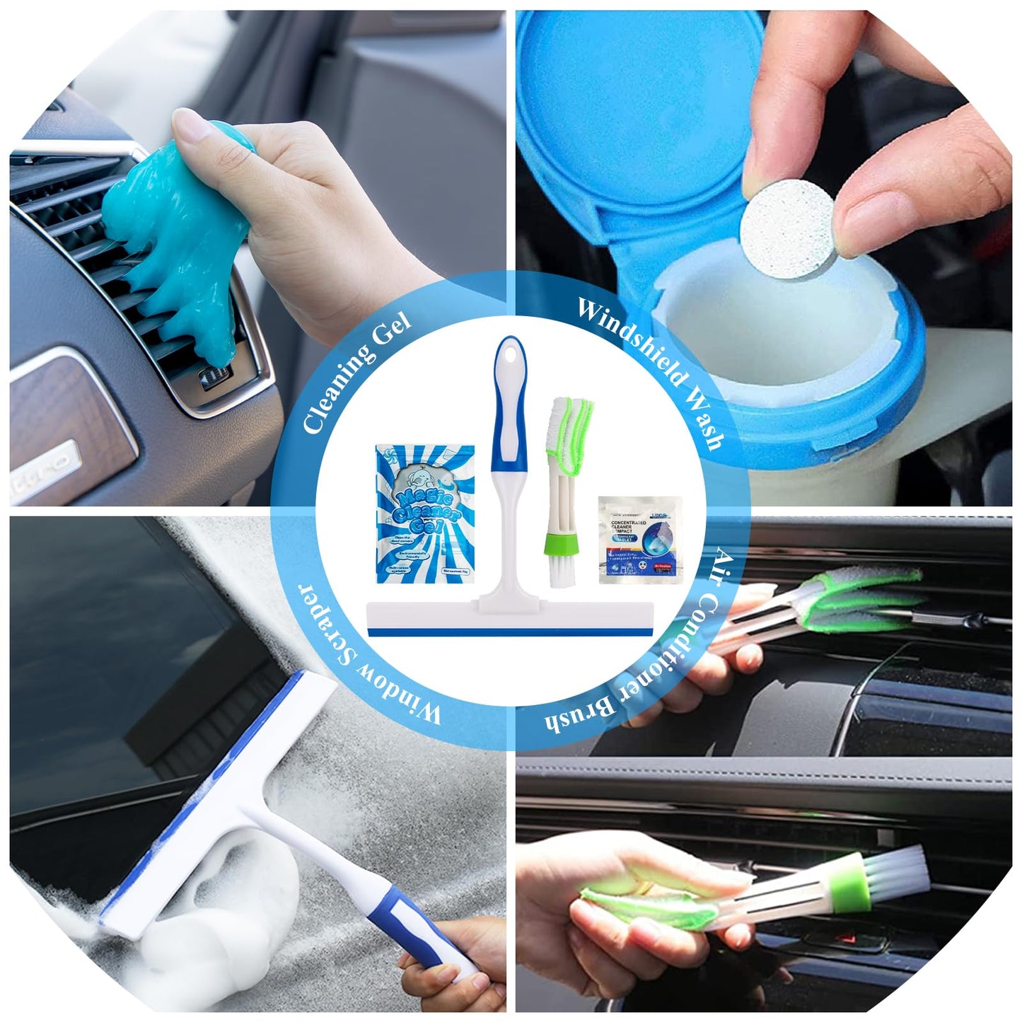 AUTODECO - Juego de 31 cepillos para detalles de coche, kit de detalles de coche, juego de cepillos de taladro para detalles automáticos, kit de herramientas de limpieza de lavado de automóviles para interiores, exteriores, ruedas, azul