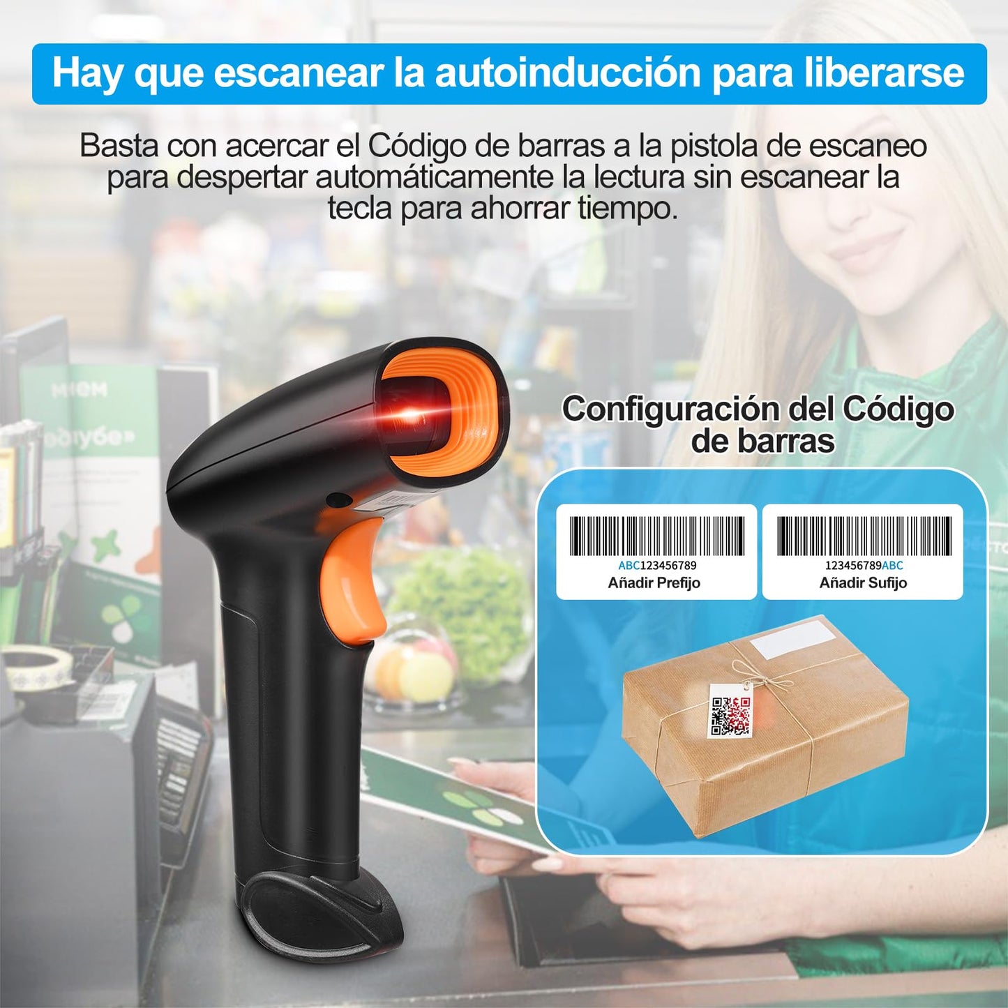 Escáner de Código de Barras 2D 1D QR, Lector Código de Barras con Cable USB Scanner Código de Barras Alámbrico Compatible con PC y Laptop, Escáner Ideal para Supermercado, Biblioteca, Tienda Minorist