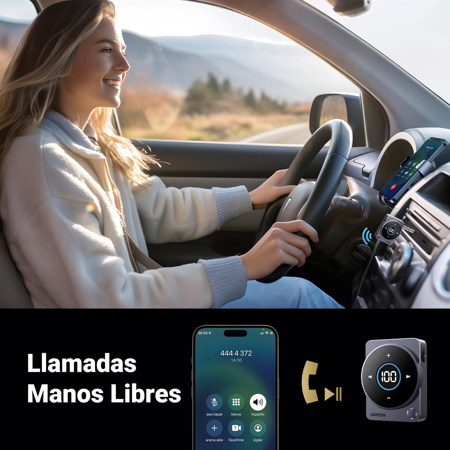 Adaptador Bluetooth UGREEN Azul Pantalla LED para Auto