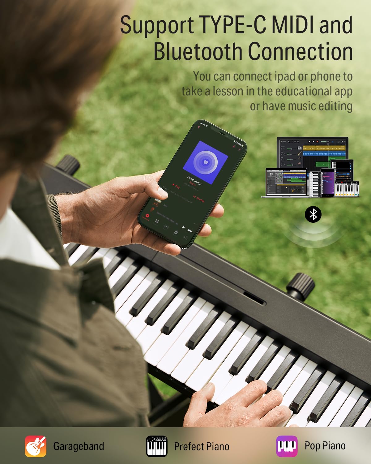 Donner DP-10 Teclado de Piano Portátil de 88 Teclas para Principiantes, Teclado de Piano Plegable Bluetooth con Teclado de Tamaño Completo de 88 Teclas, Acorde, Grabación, Paquete de Piano Digital