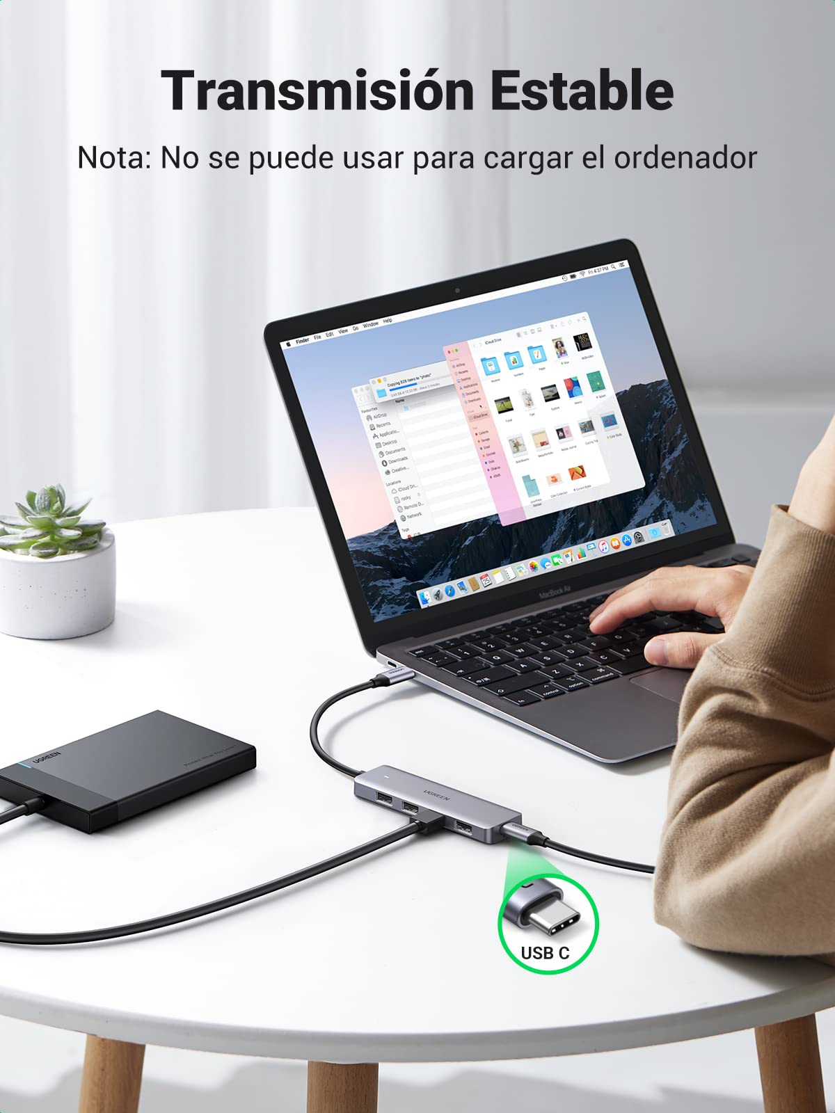 Adaptador USB C UGREEN Plata con 4 Puertos USB 3.0 para Dispositivos Tipo C