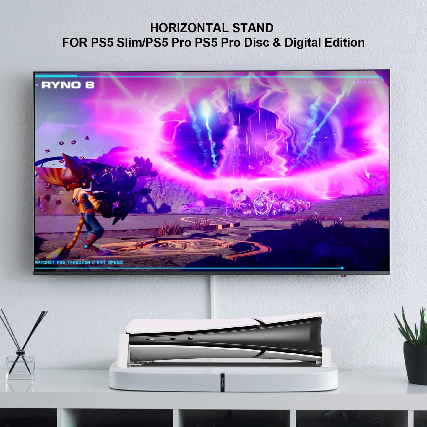 BeisDirect - Soporte Horizontal para Consola Sony PS5 Slim, Soporte Base Compatible con Discos PS5 y edición Digital PS5 Slim Accesorios Delgados con MADS Antideslizantes (Blanco)