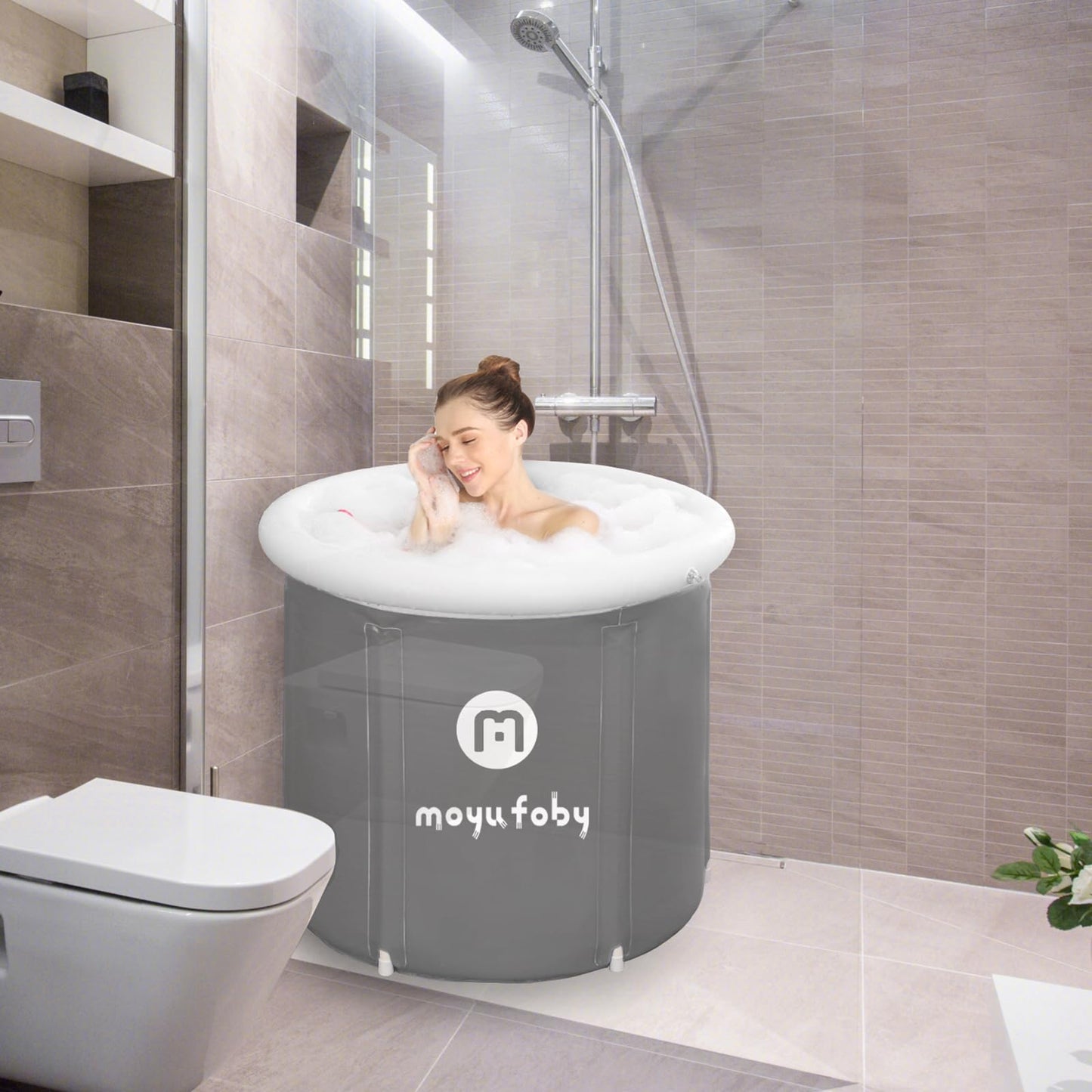 Tina de Hielo Inflable Portátil para Exteriores Azul para Adultos