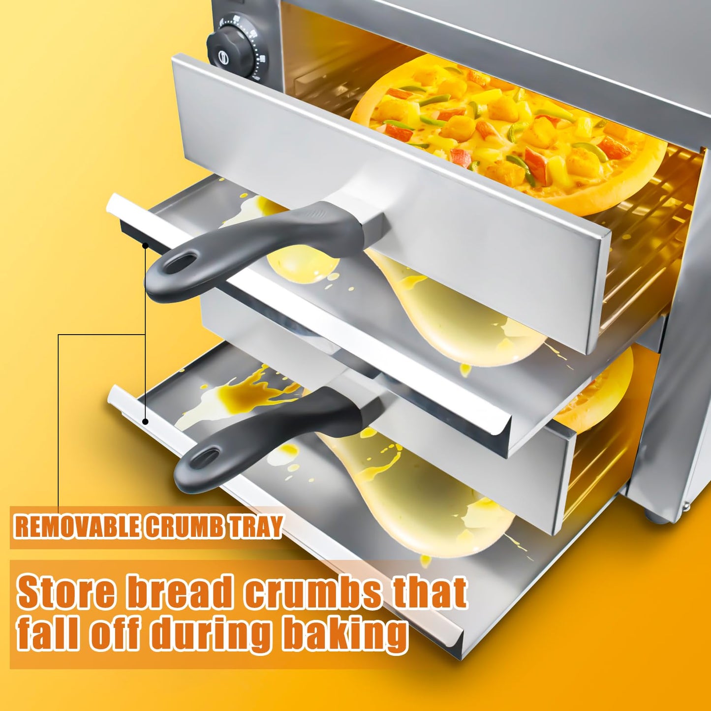 KOOTEN - Horno de pizza de mesa de 2 niveles, acero inoxidable comercial eléctrico para interiores con temporizador para el hogar y el restaurante