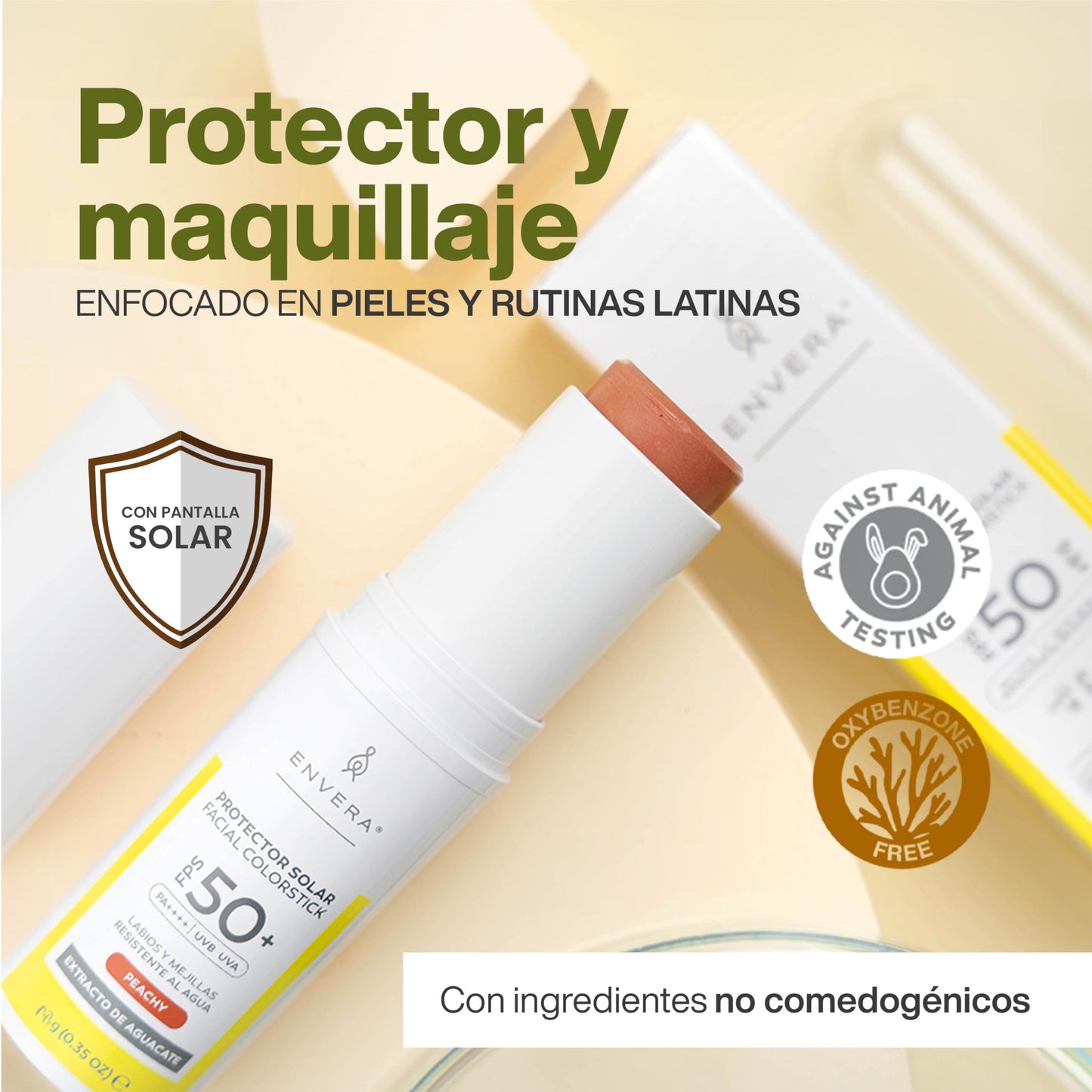 ENVERA Kit "En mi bolsillo" Protector en Barra Invisible + Protector solar Facial en barra con Color para mejillas, párpados y labios | Regalos para Mujer San Valentin
