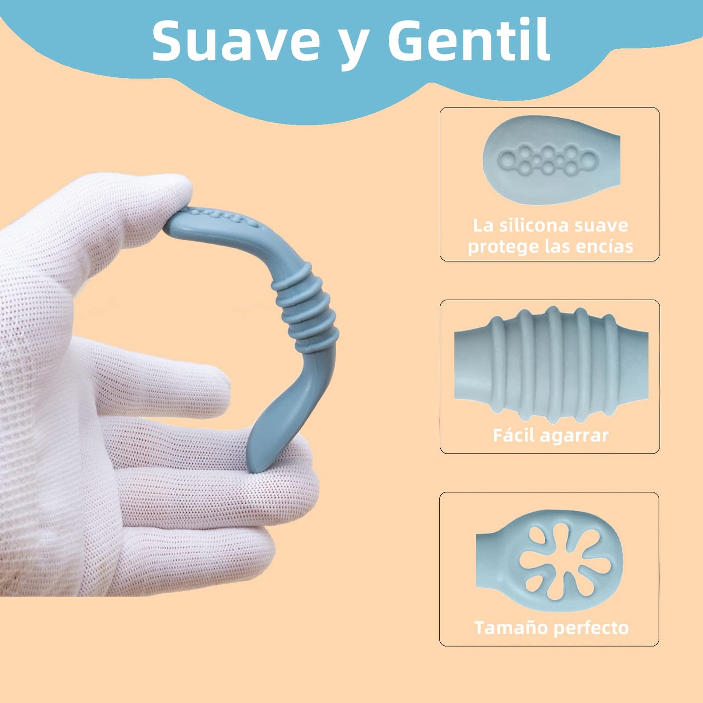 LEIDSANY Cucharas para bebe, cucharas de silicio para dietas de entrenamiento, silicona suave no contiene BPA, ejerce hábitos alimenticios independientes, aptos para bebe de todas etapas(Azul)