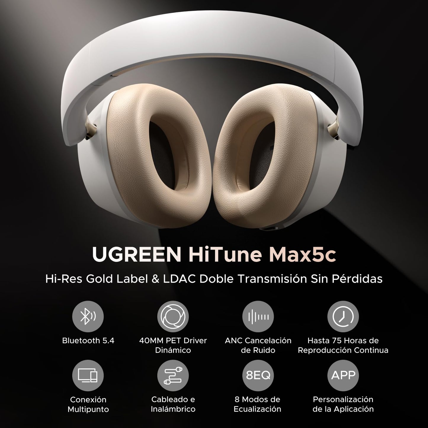 Audífonos Inalámbricos UGREEN Negro ANC 75H Batería Larga Cancelación Activa de Ruido Bluetooth para Gaming