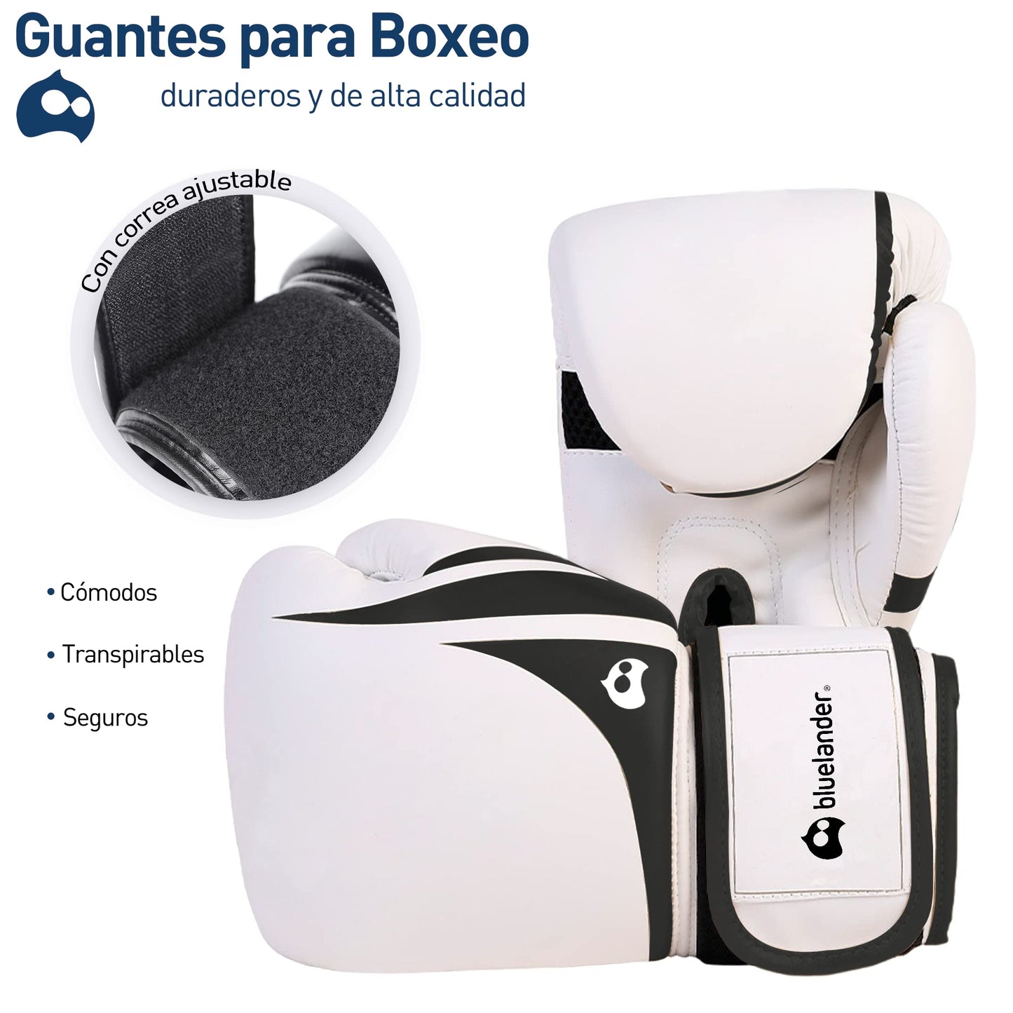 Guantes de Boxeo Bluelander 16 Oz Unisex con Protector Bucal y Correa de Velcro