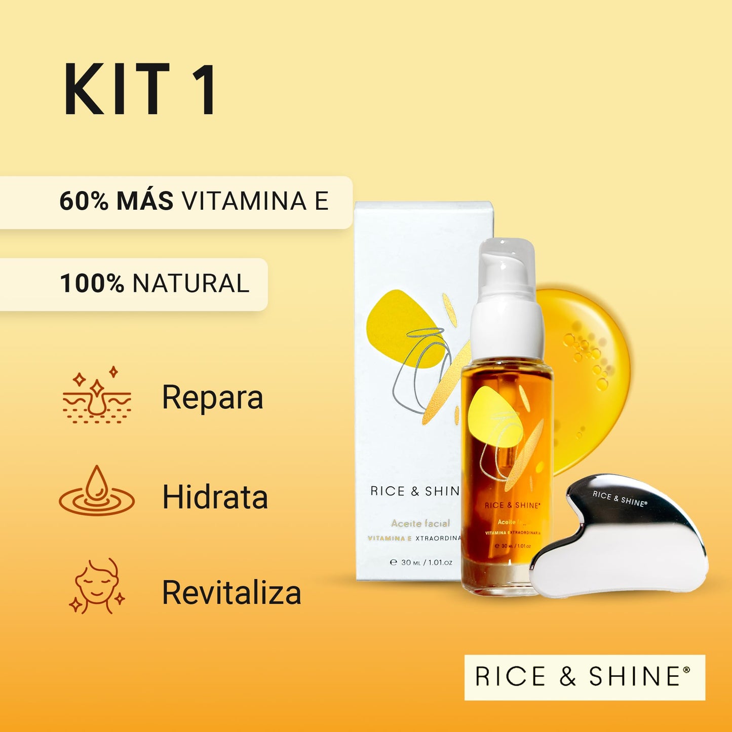 Kit de Cuidado Facial Ideal como Regalo de San Valentin | Incluye Aceite Seco de Germen de Arroz y Masajeador Gua Sha de Acero Inoxidable | Hidratación y Drenaje Linfático | Skincare para Piel Radiante | RICE & SHINE