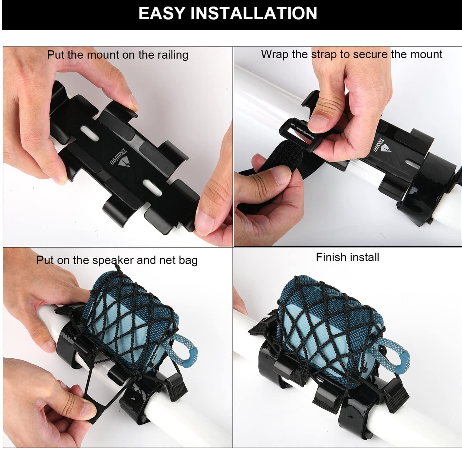 Soporte de Metal TXEsign Negro para Altavoz pequeño portátil con Correa Ajustable Compatible con Go para Bicicleta, Carrito de Golf o Baranda de Barco