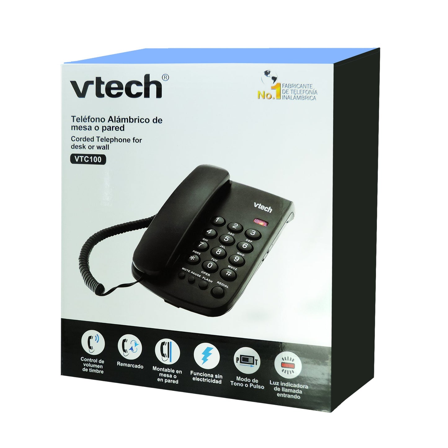 VTech VTC100 Teléfono Línea Fija, Color Negro
