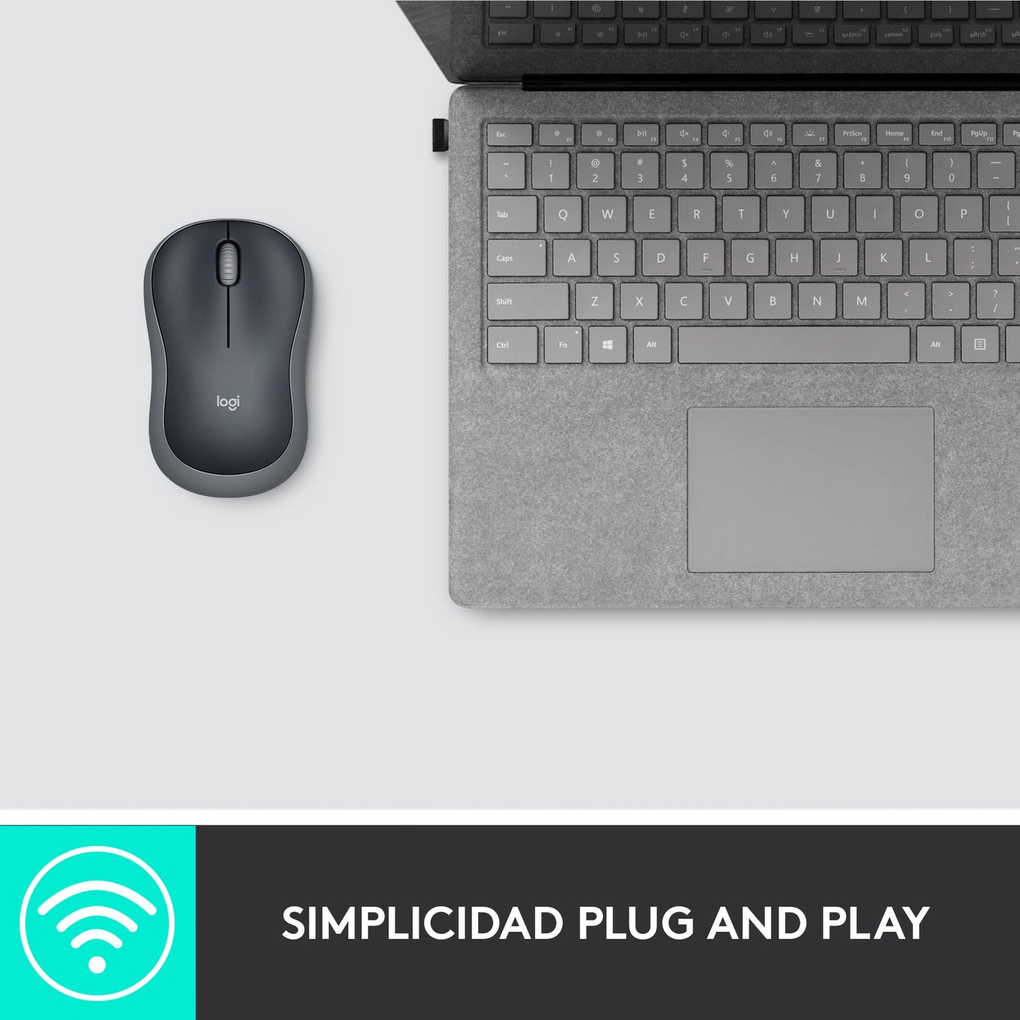 Logitech M185 Mouse Inalámbrico, 2.4GHz con Mini Receptor USB, Batería de 12 Meses, Seguimiento Óptico con Resolución de 1000 dpi, Ambidiestro, Compatible con PC, Mac, Laptop - Negro/Gris