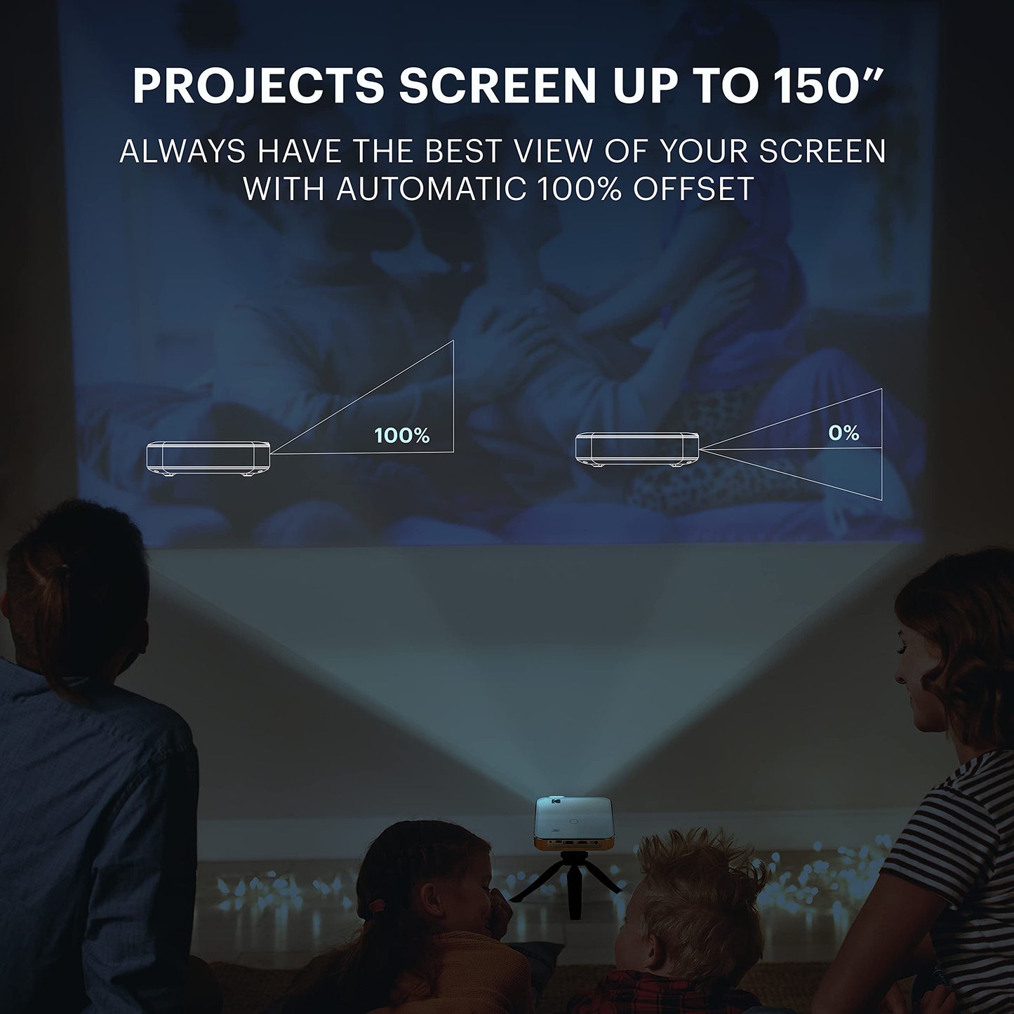 KODAK Proyector Inteligente HD portátil Luma 400 Mini Sistema de Cine en casa Compatible con Wi-Fi Bluetooth HDMI y USB de hasta 150” Resolución nativa de 720p (4K), 200 lúmenes ansi Trípode Incluido