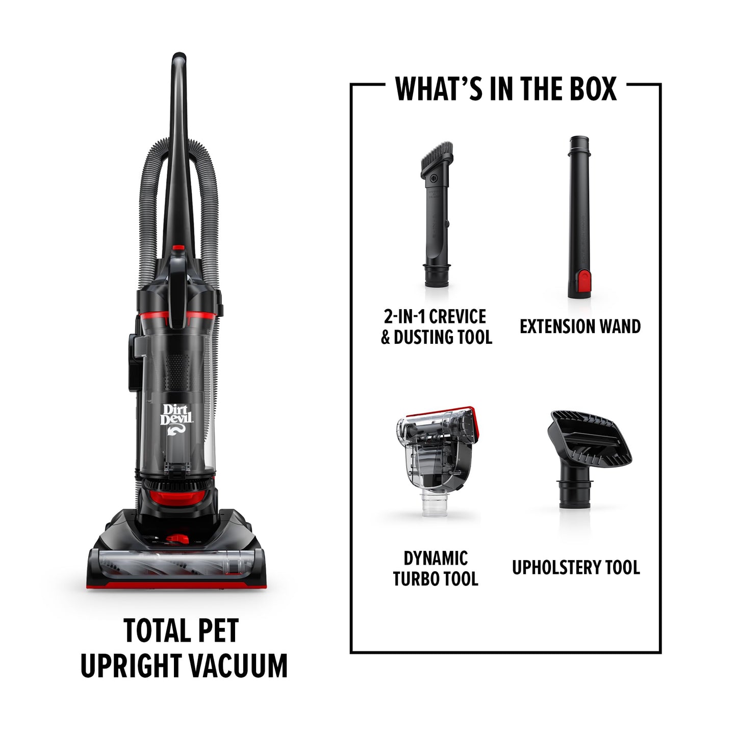 Dirt Devil - Aspiradora Vertical para alfombras y Suelos Duros, con Kit de Herramientas para Mascotas, Potente, Ligero, con Cable para Uso doméstico