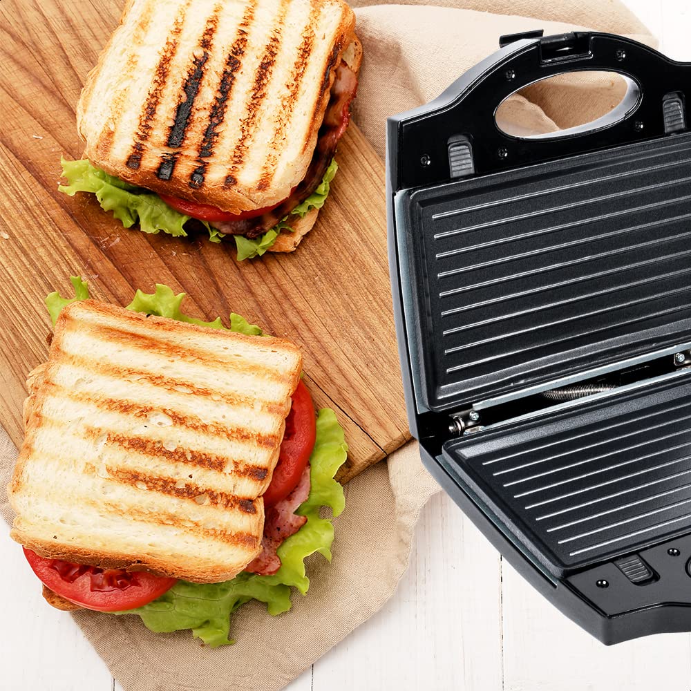 DAEWOO Sandwichera 3 en 1 con 3 juegos de placas Intercambiables Antiadherentes para Sandwich, Grill y Waffles