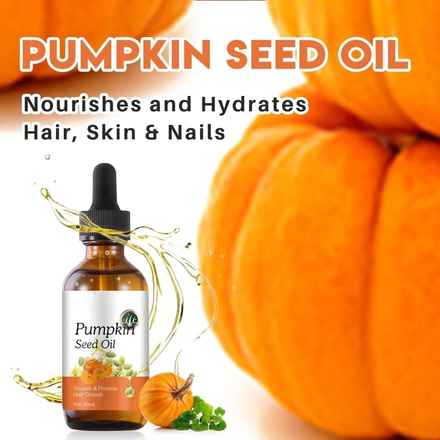 Organic Cold Pressed Pumpkin Seed Oil 60ml - Moisturizes Skin, Scalp, Eyebrows, Eyelashes, Face, and Body - Hair Oil for Dry, Damaged Hair