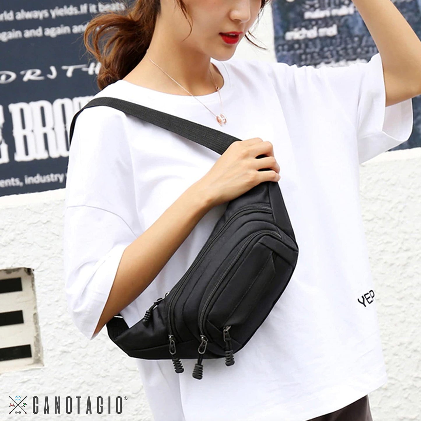 Canotagio Cangurera Deportiva de Viaje con Tela Impermeable de Amplia Capacidad. Para Hombre y Mujer. Excelente Riñonera de Viaje Ajustable. Fanny Pack/Running Belt/Travel Pouch. (Negro)