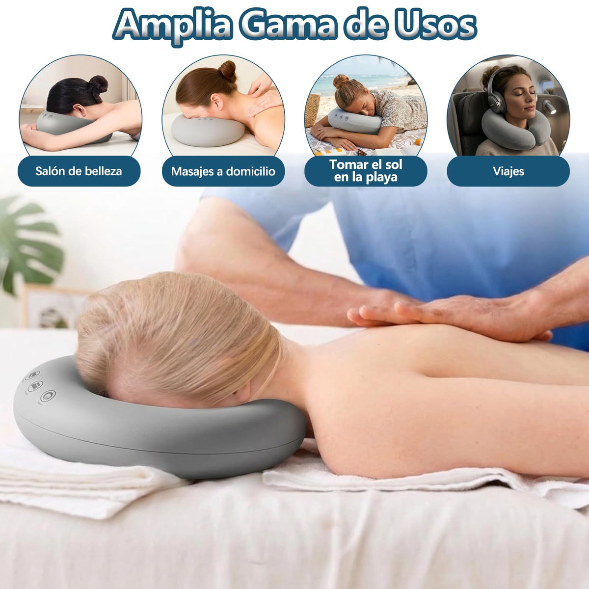 Almohada de Masaje Facial OVQZAW Blanco con Espuma Viscoelástica y Funda de Algodón Antideslizante