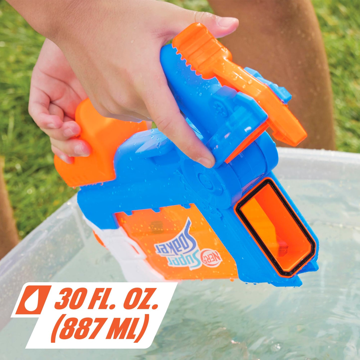 Lanzador de Agua Hasbro Nerf Flip Fill Azul con 5 Formas de Rociar y Tanque de 887 ml para Niños y Niñas