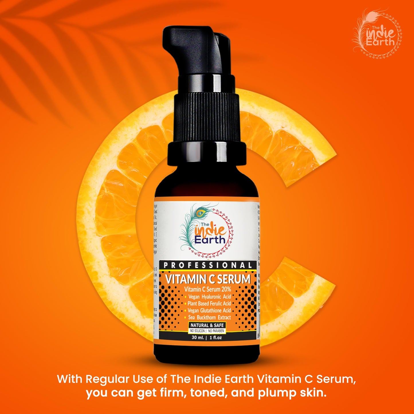 The Indie Earth Suero con vitamina C al 20%: fórmula avanzada antienvejecimiento e iluminadora con glutatión, ácido hialurónico, ácido ferúlico, cúrcuma, rosa mosqueta y espino amarillo para mejora