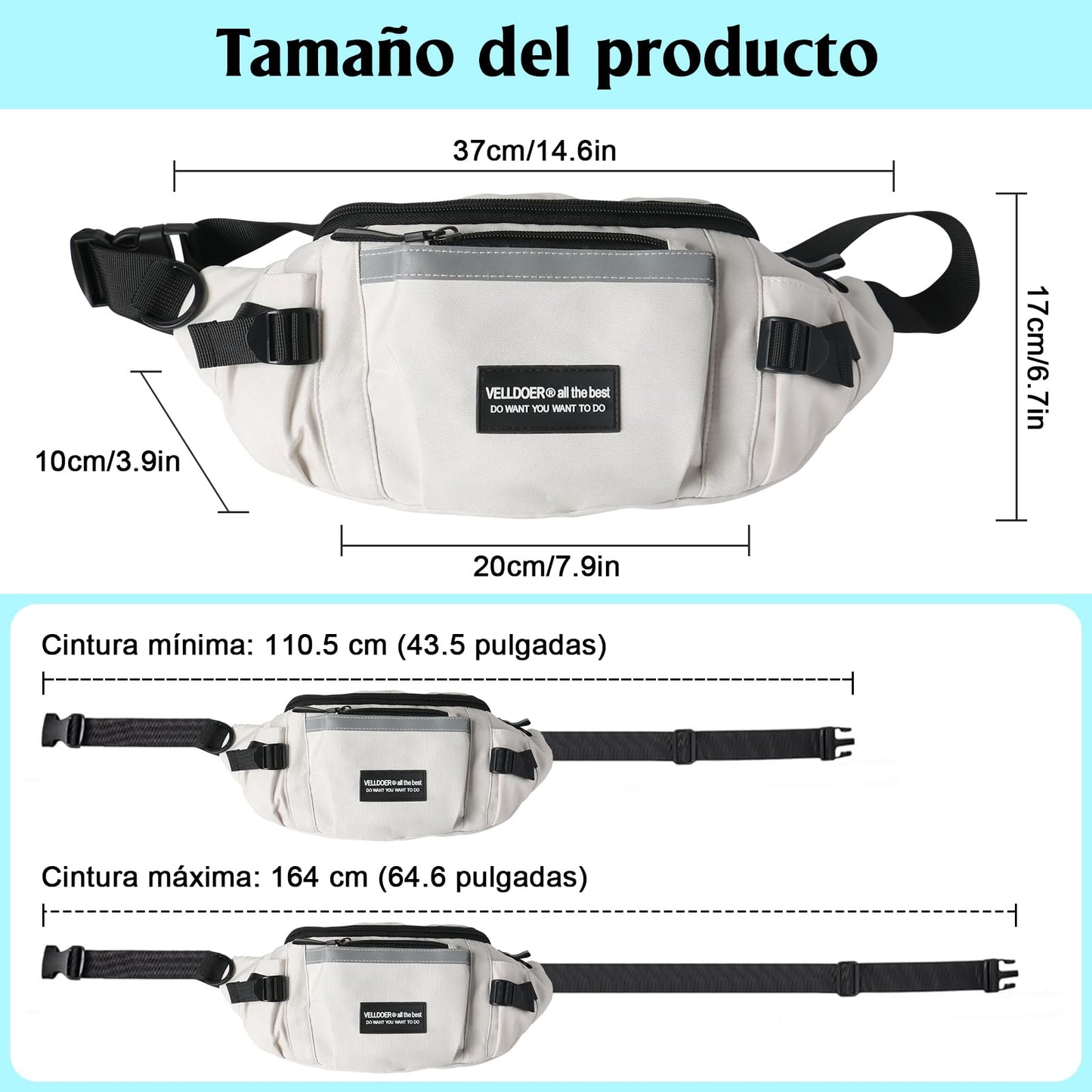 EUARD Riñonera Unisex Resistente al Agua con Correa Ajustable - Bolsa Bandolera Multibolsillos para Viajes, Senderismo, Running y Uso Diario - Ideal para Hombres y Mujeres((Blanco)