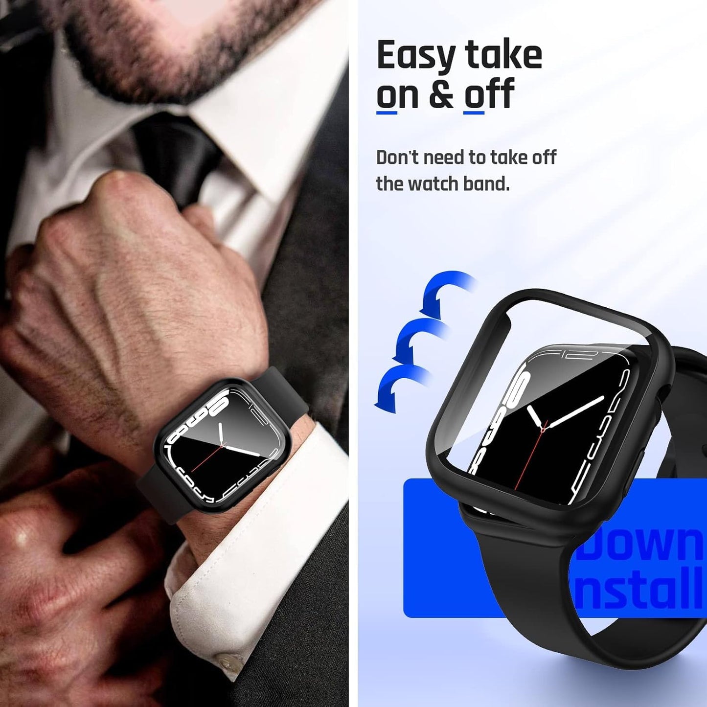 Correa y funda Compatible con Apple Watch Correa 42mm 40mm 44mm 41mm 45mm, Protección Completa, correa impermeable de silicona con funda combinada compatibles con iWatch SE 6 5 4 3 2 1 (Negro, 40mm)