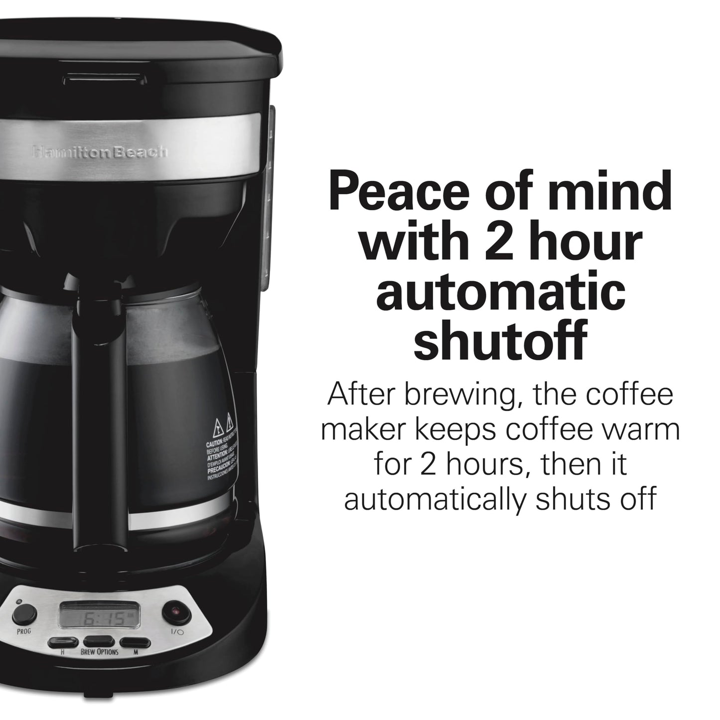 Hamilton Beach Cafetera para 12 Tazas, Programable, 3 Opciones de Preparación, Jarra de Vidrio, Negra (46299)
