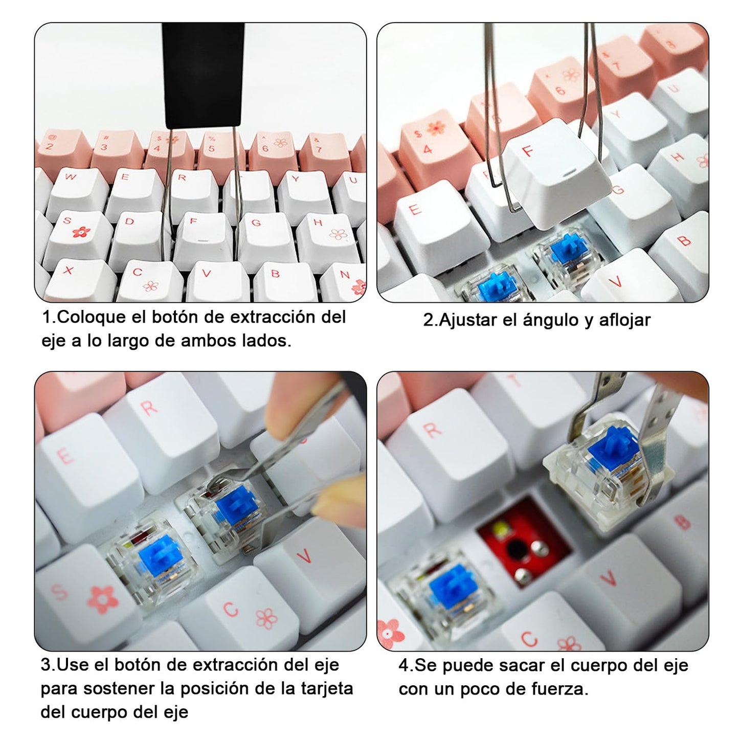 4 Piezas Extractor de Teclas Extractor de Metal Acero Inoxidable Removedor de Teclado con Cepillo para Teclado Herramienta Imprescindible para Teclado y Limpieza del Hogar de Teclado Fijación (4 pcs)